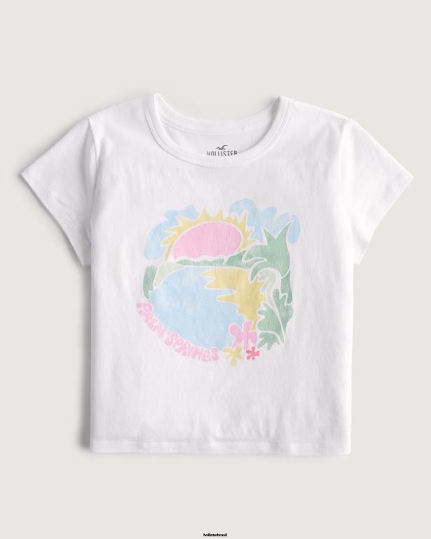 camiseta de bebê com estampa relaxada palm springs Branco e azul mulheres Hollister tops TT24P333